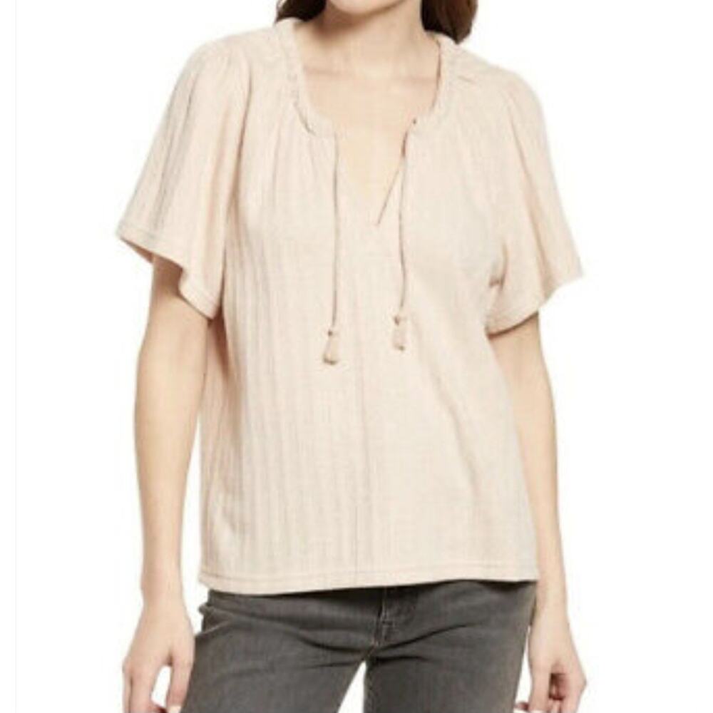 Madewell Womens Pointelle Tie Neckline Short Sleeve Top Size Medium